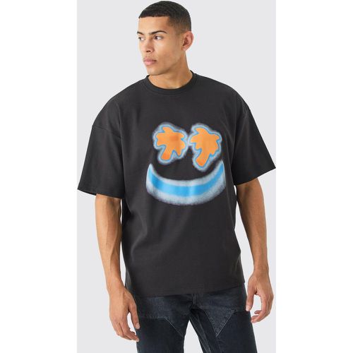 Camiseta Oversize Con Estampado Tropical De Interlock Y Estampado De Smiley - boohoo - Modalova
