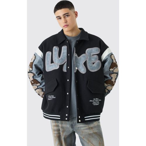 Giacca oversize stile Varsity Teddy con maniche slavate - boohoo - Modalova