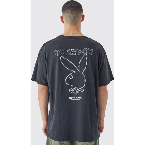 T-shirt oversize ufficiale di Playboy con strass - boohoo - Modalova