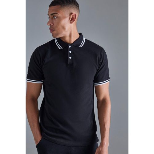 Polo De Piqué Ajustado, Negro - boohoo - Modalova