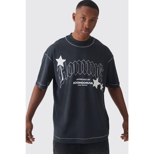 Camiseta Oversize Con Cuello Extendido, Aplique De Estrella E Incrustaciones - boohoo - Modalova
