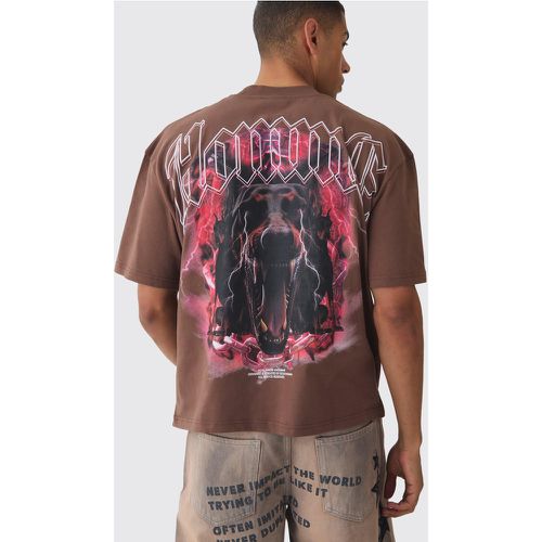 T-shirt squadrata oversize con grafica di cane Homme e girocollo esteso - boohoo - Modalova