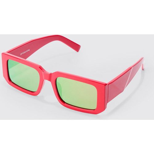 Chunky Rectangular Mirror Lens Sunglasses In Red - boohoo - Modalova
