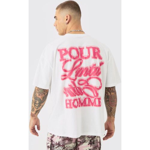 T-shirt squadrata oversize Homme con stampa di testo - boohoo - Modalova