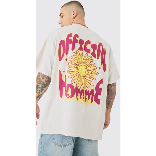 Camiseta Oversize Desteñida Con Estampado De Flores En Relieve - boohoo - Modalova