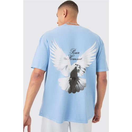 T-shirt oversize slavata sul retro con girocollo esteso e stampa di colomba - boohoo - Modalova