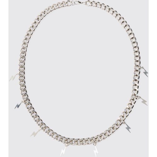 Cuban Chain Necklace With Lightning Pendant In Silver - boohoo - Modalova