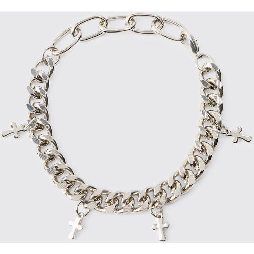 Cuban Chain Bracelet With Cross Pendants In Silver - boohoo - Modalova