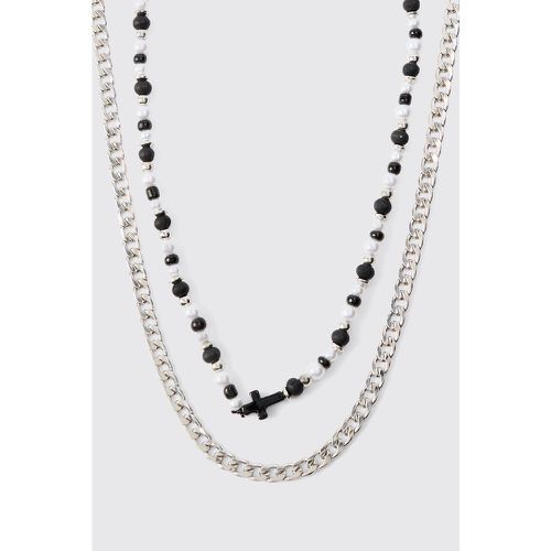 Mm 2 Pack Cross Beaded Necklace In Silver - boohoo - Modalova