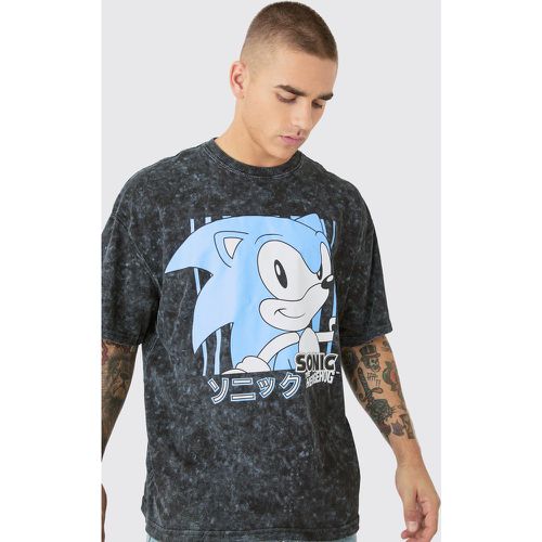 Camiseta Oversize Con Lavado A La Piedra Y Estampado De Sonic - boohoo - Modalova