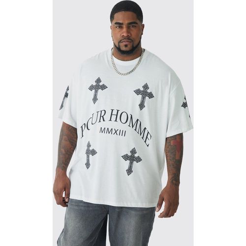 T-shirt Plus Size bianca con stampa di croce Pour Homme - boohoo - Modalova