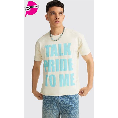 T-shirt squadrata con slogan Pride To Me effetto smagliato - boohoo - Modalova