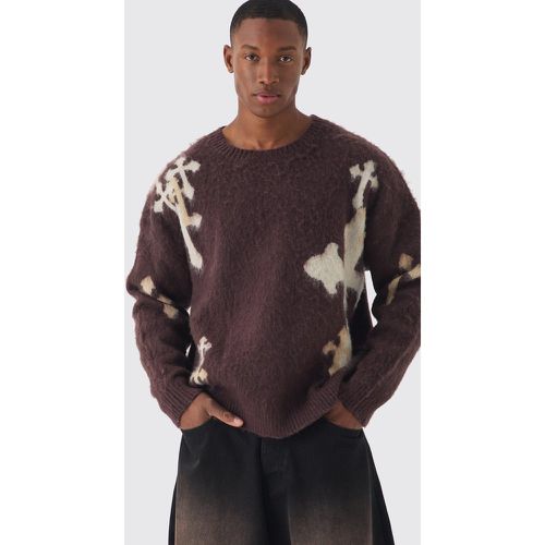 Maglione squadrato oversize in maglia spazzolata a incrocio - boohoo - Modalova