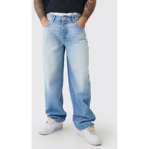 Baggy Rigid Double Waistband Denim Jeans In Light Blue - boohoo - Modalova