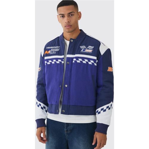 Giacca da moto squadrata oversize Official in twill imbottita blu - boohoo - Modalova