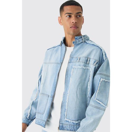 Giacca stile Biker oversize in denim slavato stile Carpenter - boohoo - Modalova