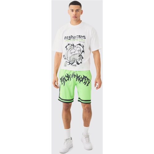 Set T-shirt squadrata oversize ufficiale Rick & Morty & pantaloncini in rete - boohoo - Modalova