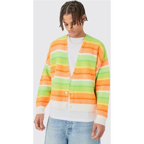 Boxy Brushed Striped Cardigan In Orange - boohoo - Modalova