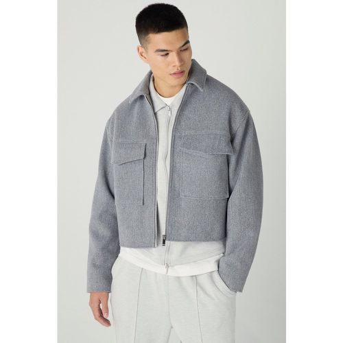 Giacca Harrington squadrata grigia con colletto - boohoo - Modalova