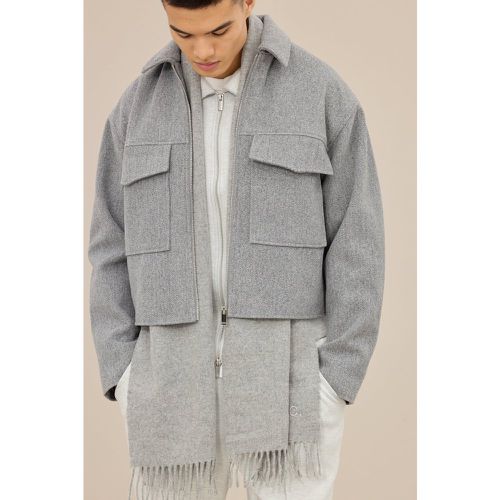 Giacca Harrington squadrata grigia con colletto - boohoo - Modalova