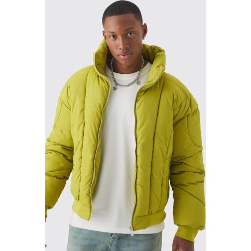 Piumino squadrato color lime trapuntato in fantasia astratta con collo a imbuto - boohoo - Modalova