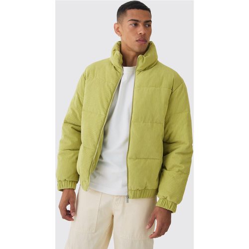 Cappotto piumino in velluto a coste color lime con collo a imbuto - boohoo - Modalova