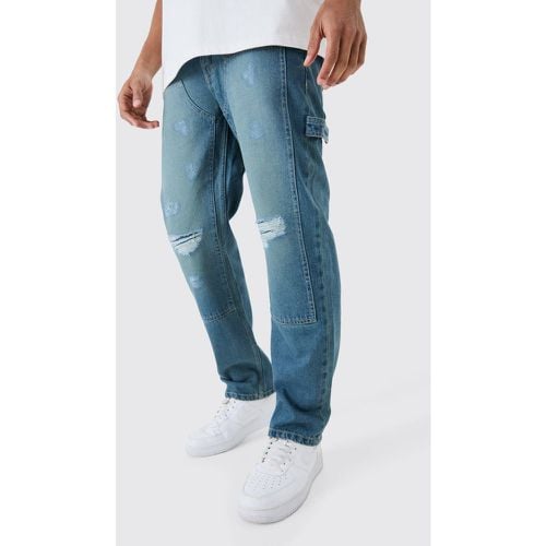 Jeans rilassati in denim rigido stile Carpenter con strappi sul ginocchio - boohoo - Modalova