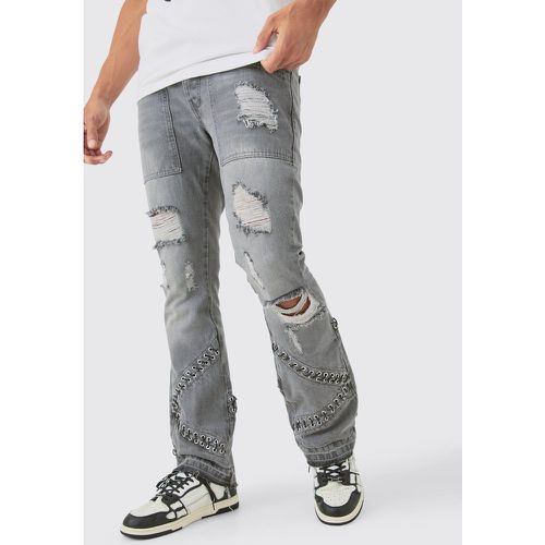 Slim Rigid Flare Hardware Jeans In Light Grey - boohoo - Modalova