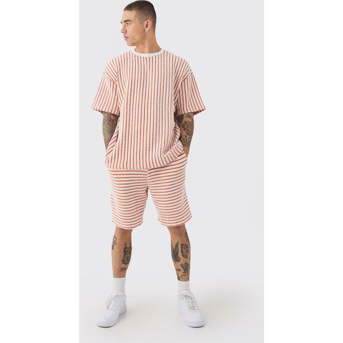 Oversized Striped Textured T-shirt & Short Set - boohoo - Modalova