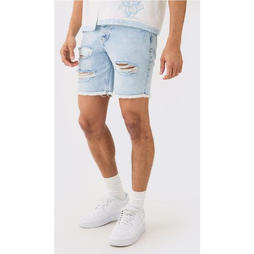 Pantalones Cortos Vaqueros Ajustados Sin Tratar Rotos Con Salpicaduras De Pintura En Hielo - boohoo - Modalova