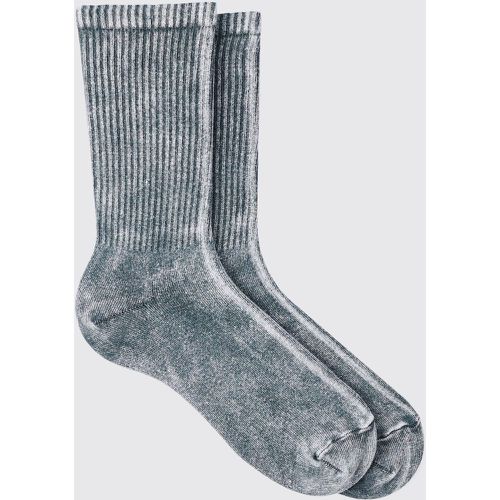Acid Wash Plain Ribbed Sports Socks In Charcoal - boohoo - Modalova