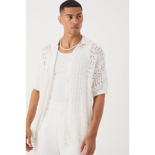 Camicia oversize in maglia traforata in bouclé con trama - boohoo - Modalova