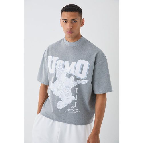 T-shirt squadrata oversize pesante con stampa tono su tono - boohoo - Modalova