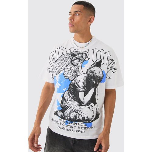 T-shirt oversize Homme con grafica ampia e girocollo esteso - boohoo - Modalova