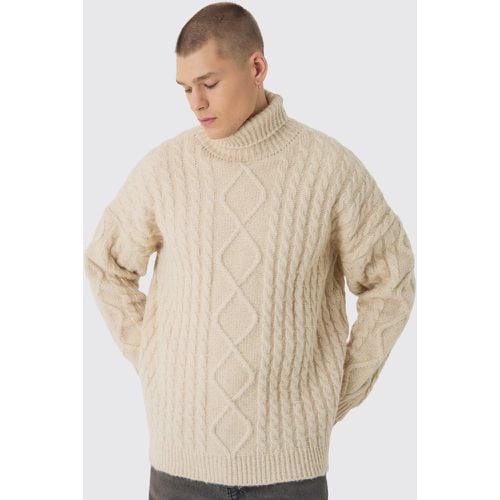 Oversized Chunky Cable Knit Roll Neck Jumper - boohoo - Modalova