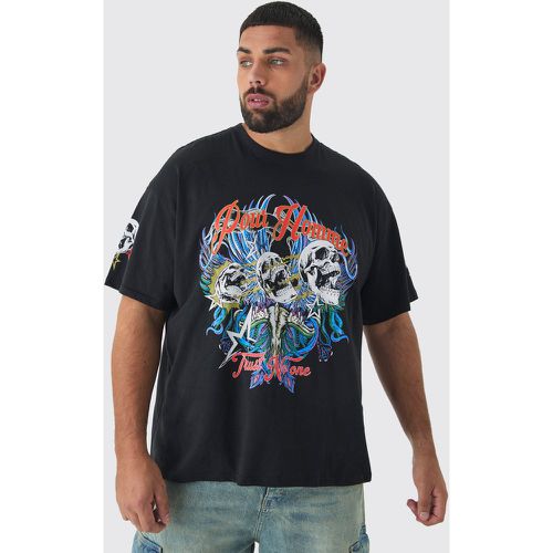 Camiseta Plus Oversize Negra Con Estampado Pour Homme De Calavera - boohoo - Modalova