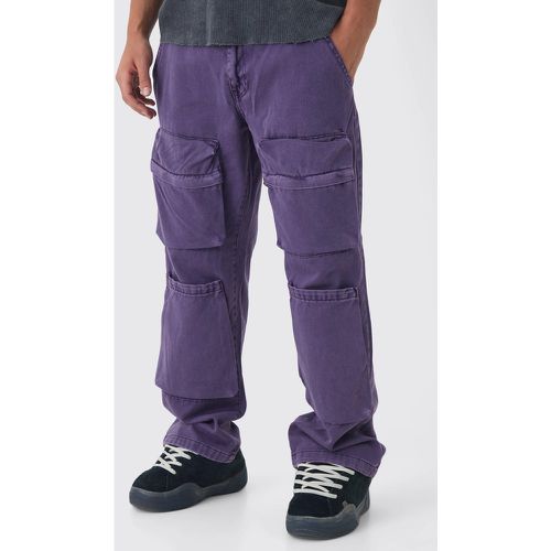 Pantaloni Cargo dritti pesanti in twill in lavaggio acido - boohoo - Modalova