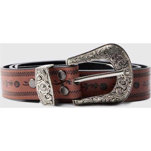 Brown Western Embossed Belt, Brown - boohoo - Modalova