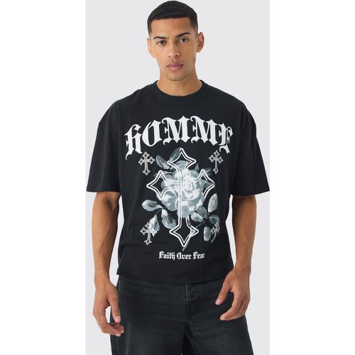 Camiseta Oversize Recta Con Estampado De Cruz Homme - boohoo - Modalova