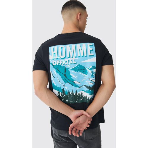 Homme Ski Print T-Shirt, Nero - boohoo - Modalova