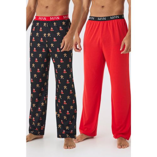 Pantaloni di Loungewear da casa Man in tinta unita e orsetto - set di 2 paia - boohoo - Modalova