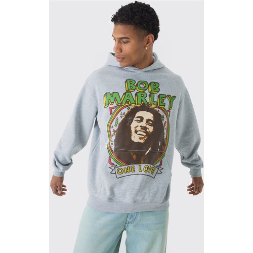 Felpa oversize con stampa ufficiale di Bob Marley in lavaggio slavato e cappuccio - boohoo - Modalova