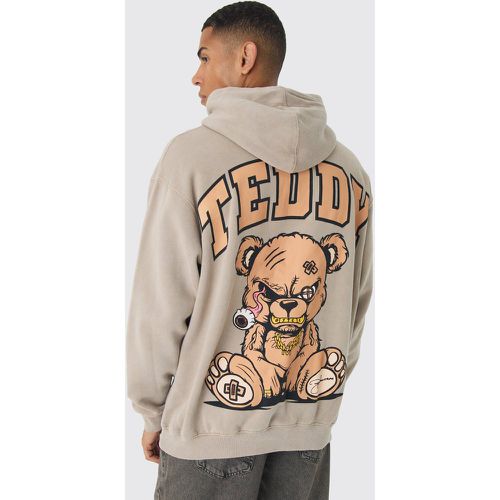 Felpa oversize con stampa Evil Teddy su larga scala e cappuccio - boohoo - Modalova