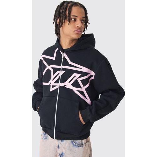 Felpa squadrata oversize con stampa di stelle, zip e cappuccio - boohoo - Modalova