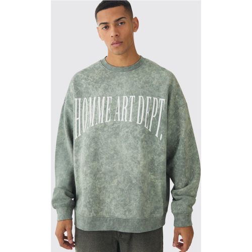 Felpa super oversize slavata con stampa Homme - boohoo - Modalova