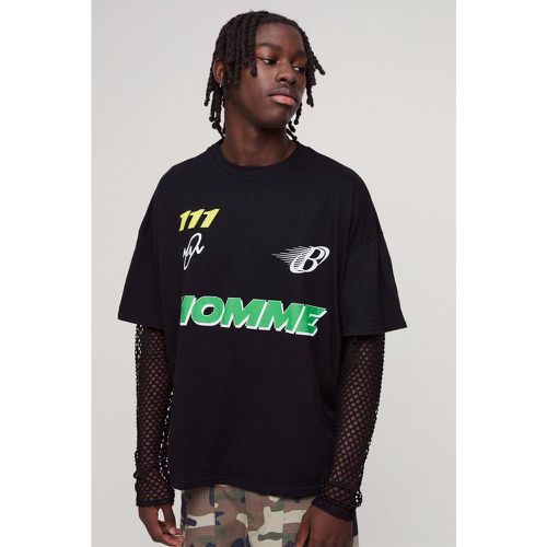 Camiseta Oversize De Tela Doble Con Estampado Homme - boohoo - Modalova