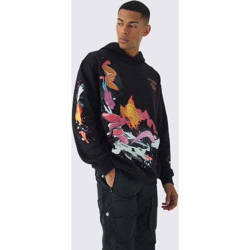 Felpa oversize Homme con schizzi di colore e cappuccio - boohoo - Modalova