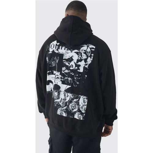 Felpa Plus Size oversize Homme con grafica a fiori effetto patchwork e cappuccio - boohoo - Modalova