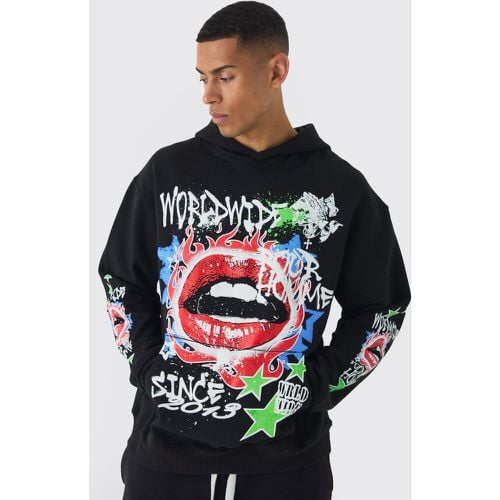 Felpa oversize con grafica Lip Graffiti e cappuccio - boohoo - Modalova