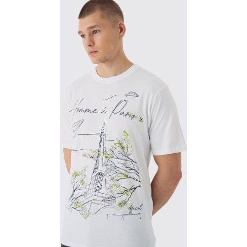 T-shirt Homme Paris con stampa di disegno a linee - boohoo - Modalova